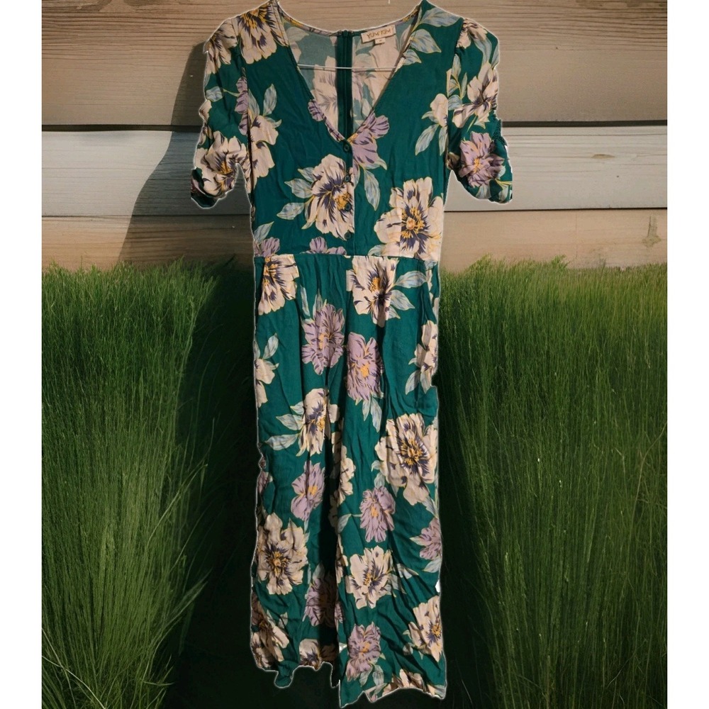 Yumi Kim By Anthropologie "Belmont" Winterlilly Emerald Jumpsuit, Size Medium